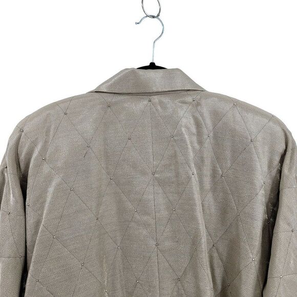Vintage 80's Linda Allard Jacket Linen Formal Quilted Metallic Gold Bomber S - Picture 9 of 12